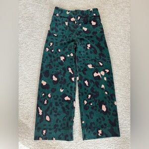 Anthropologie Maeve Green Corduroy Leopard wide leg pants